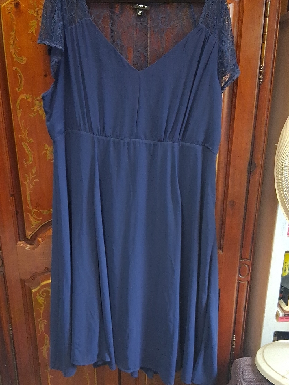 torrid Navy V‑Neck Lace Sleeve A‑Line Dress